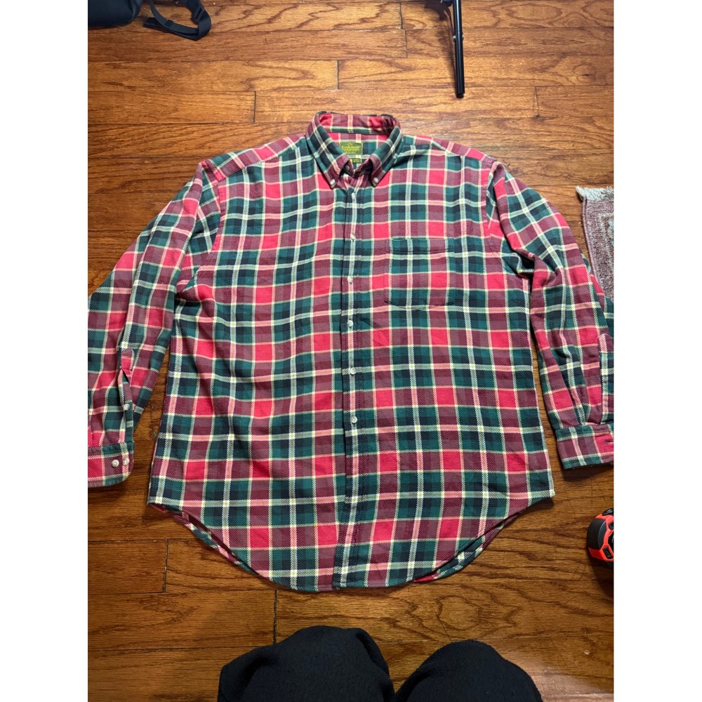 Evergreen Sportsmens Full Fit Plaid Flannel Shirt Mens XL Red Green Cotton